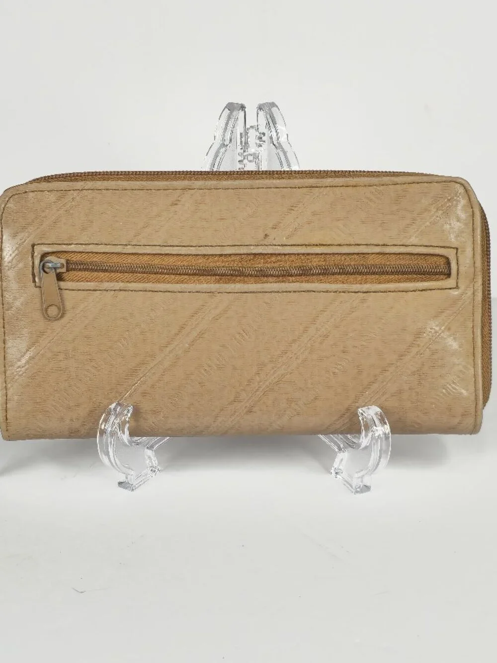 Vintage Genuine Eel Skin Tan Zip Around Wallet Retro Textured Organizer Clutch